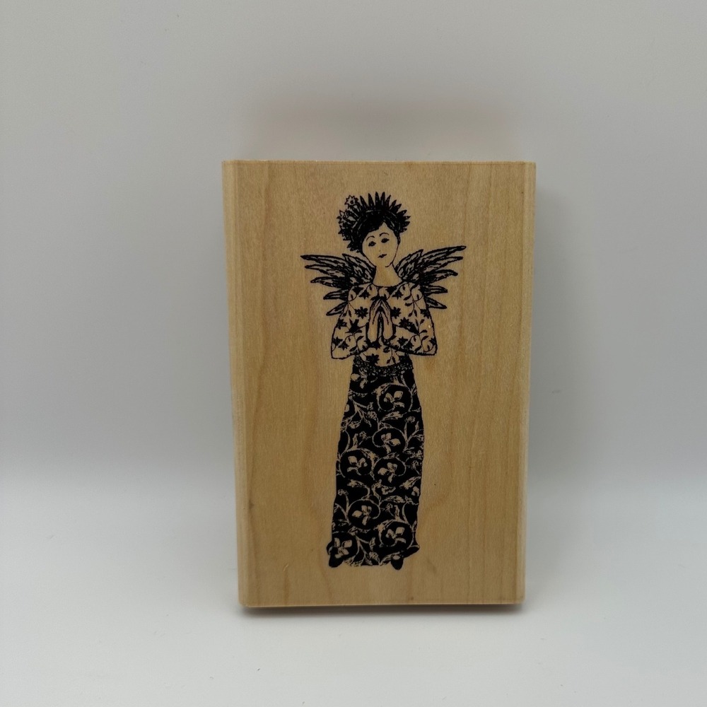 Inkadinkado 8509X Angel With Fern Wings Dawn Houser Wood Mount Rubber Stamp New